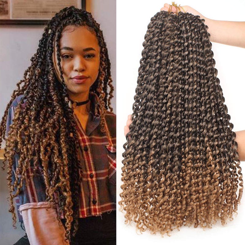 Leeven 7 Pcs Passion Twist Hair Ombre Color Water Wave Synthetic Crochet Braids for Butterfly Locs 18 Inch Passion Twists Crochet Braiding Hair Extension T27